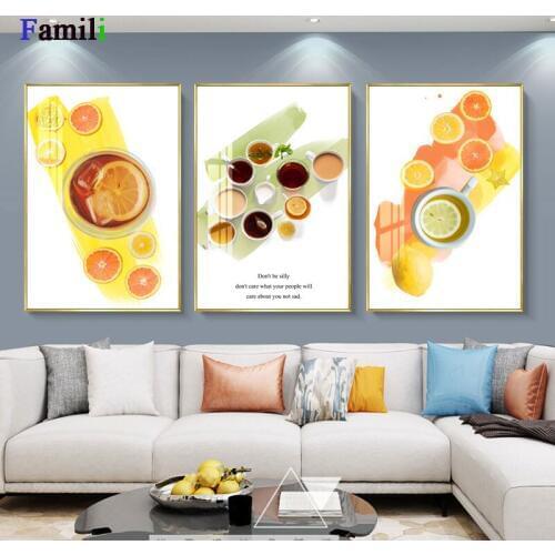 Modern Nordic Poster Enjoy Your Life Yellow Food Tea Canvas Painting Mural Art Picture HD Print Living Room Home Decor