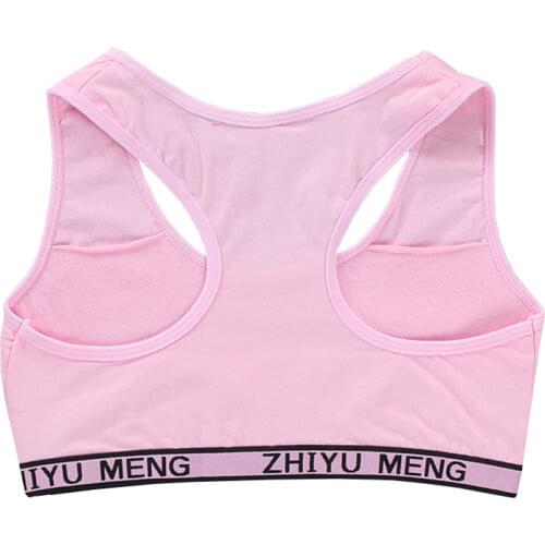 Junior Girl Racerback Cotton Sport Training Bra Letter Print Solid Color Wide Strap Underwear Bralette Seamless Layered Crop Top