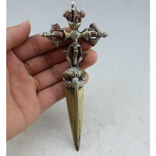 CHina viejos objetos religiosos-arma mágica de Buda Vajra Dorje Kingkong Aparato de rito budista, artesanías decorativas de meta