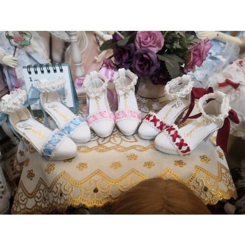 BJD Doll Shoes are suitable for 1/3 SD DD Size Fashion Pearl Lace Bow High Heels in 3 Colors into Doll Accessories