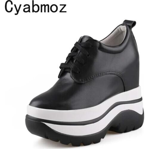 11CM Invisible High Heels Women Wedge Casual Shoes Genuine Leather Lace Up High Platform Sneakers Height Increasing Sports Shoe