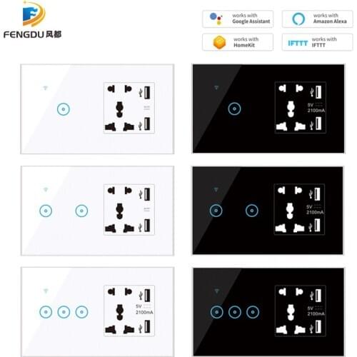 1/2/3 Gang inteligente Smart Home Switch APP Control Light WiFi Smart Switch 2 USB Charger Compatible with Alexa Google Home