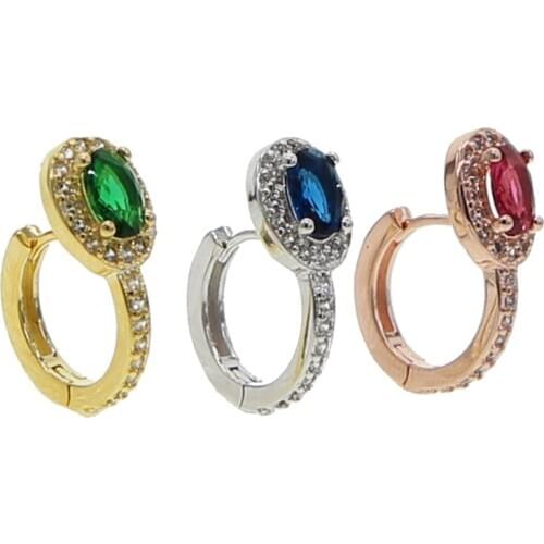 High quality 3 colors oval egg shape birthstone cz mini small huggie hoop earring minimal delicate multi piercing small earrings