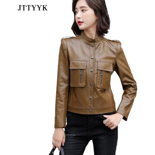 Womens Soft Leather Jacket Korean Casual Fashion Luxury Brand Short Coat Imitate Sheepskin Slim Fit Jacket Outwear Plus Size 5XL