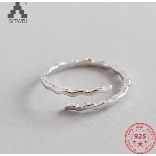 100% 925 Sterling Silver Curved Lines Open Rings For Women Creative Design Lady Prevent Allergy Fashion Jewelry