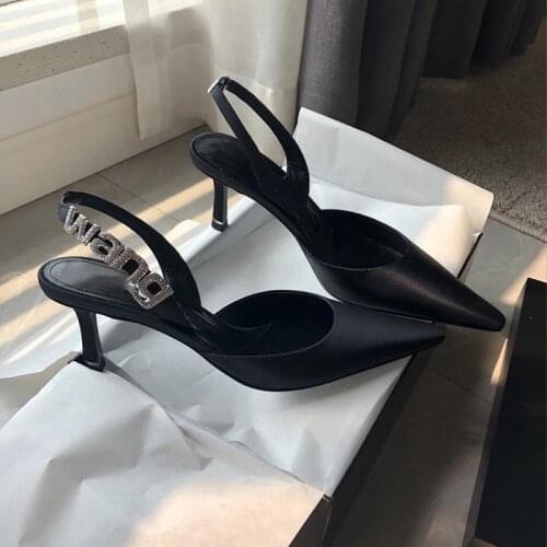 Womens shoes, high-heeled shoes, summer rhinestones, letter Baotou, sandals, stiletto heels, sexy satin women