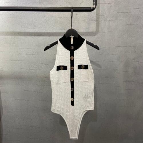 High 2021SS Summer Quality Women Patchwork Knitted Sleeveless Rompers Female Fashion Jumpsuits Playsuits 2 Color Gdnz 6.07