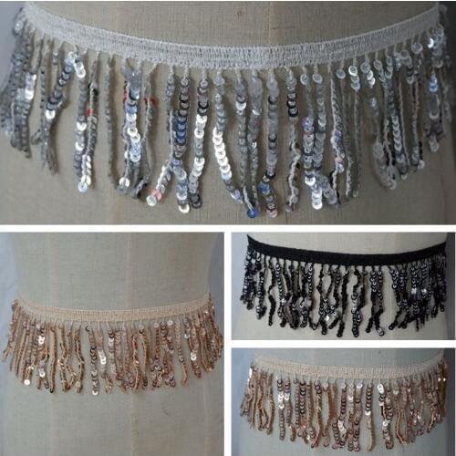 Fringed sequins simple lace 7.5 cm wide dress skirt bag jewelry shoulder strap belt accessories