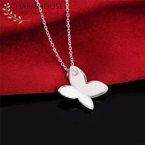 925 Solid Silver Necklaces For Women Butterfly Pendant Necklace With Stone Collier Femme Wedding Bridal Jewelry Gifts For Lovers