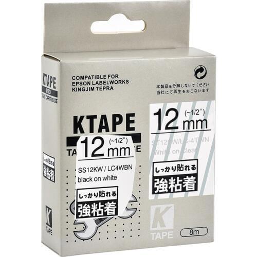 12mm White on Clear ST12SW Compatible Epson KingJim Label Printers LC-4TWN Laminated Label Tapes Ribbon LC4TWN for LW-300 400