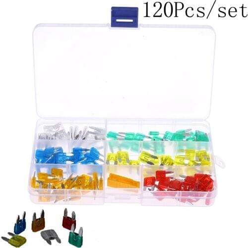 120Pcs Profile Mini Small Size Blade Car Fuse Assortment Set for Auto Car Truck 5/10/15/20/25/30A Fuse with Plastic Box