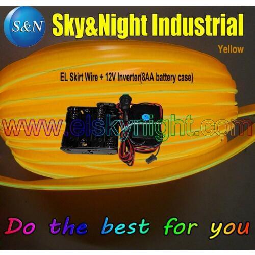 2017 Hot Item Yellow-10M EL Wire/EL Welt Wire/EL Skirt Wire-Kelly With 8AA Inverter +Free Shipping