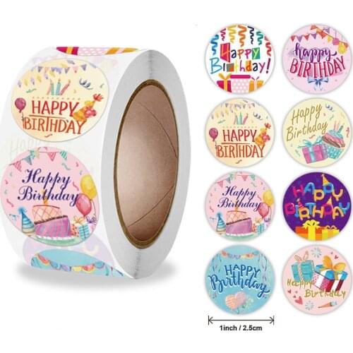 50-500pcs Happy Birthday stickers Gift packaging Sealing Label DIY Party decoration Self-adhestive Handmade Stationery Sticker