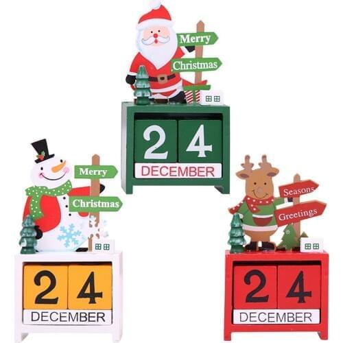 60 pcs Christmas Advent Calendars Wooden Santa Snowman Reindeer Christmas Decorations for Home Xmas Ornament Christmas Gifts