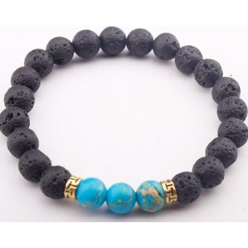 8mm black multicolor nature Agate Onyx Chakra Healing Reiki Buddha Yoga Bracelet elastic adjustable Volcanic Stone Bangles sf234