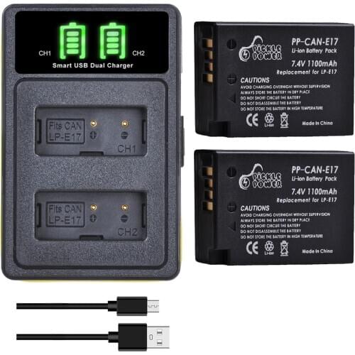 2x LP-E17 LP E17 LPE17 Battery + Charger Kits with Type C Port for Canon EOS 200D M3 M5 M6 750D 760D T6i T6s 800D 8000D Kiss X8i