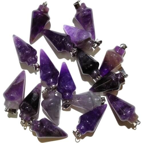 Natural Stone Awl shape Amethysts Pendants Exquisite charms for Jewelry Making Diy necklace accessories Reiki Healing Gift