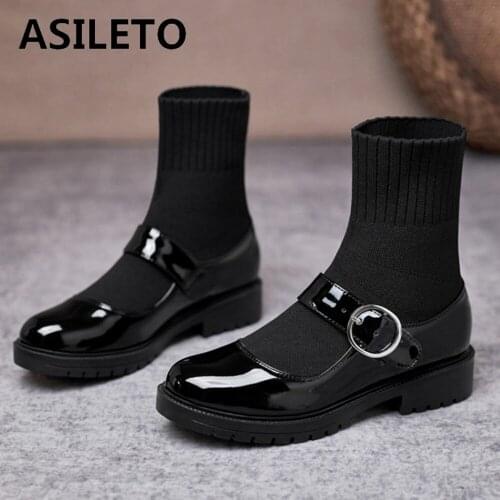 ASILETO Women PU Leather Low Heel Buckle Chains Lazy Flats Dress Shoes Male Casual Stylish Loafers Shoes Zapatos De Hombre 44