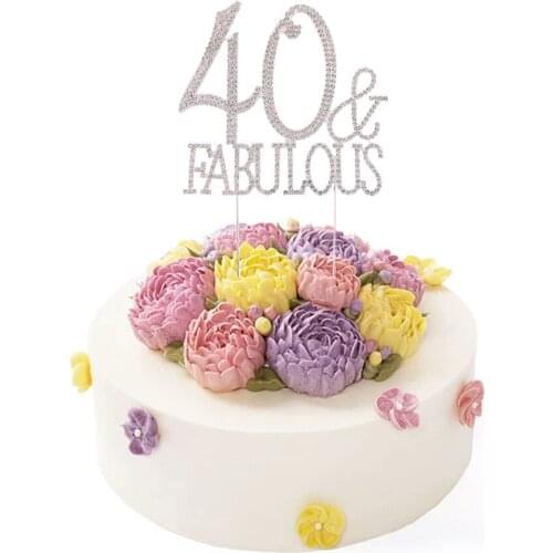 Glitter 40 Fabulous Cake Topper Crystal Rhinestone Alloy 40th Birthday Anniversary Cake Centerpieces Cake Decoration