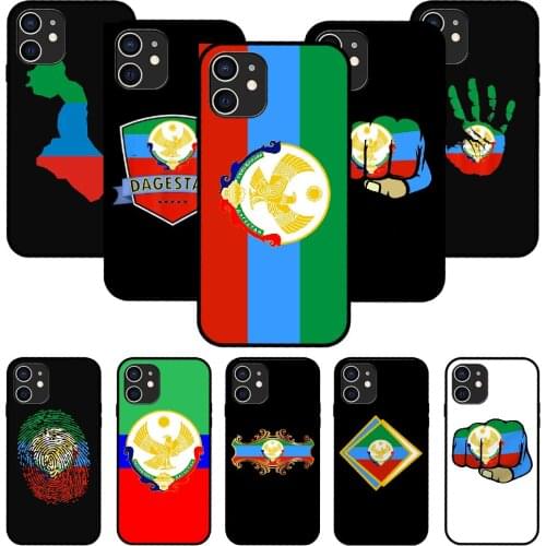 For iPhone 11 12 8 Plus Mini Pro X XR XS Max 4 5 7 6 6S 8 SE Phone Case Black Cover Funda Trend coat of arms of dagestan