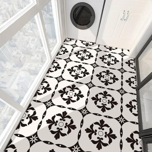 Imitation European Creative Black and White Ceramic Tile Bedroom Floor Decoration Waterproof Self-adhesive Flooring Vinyl PVC