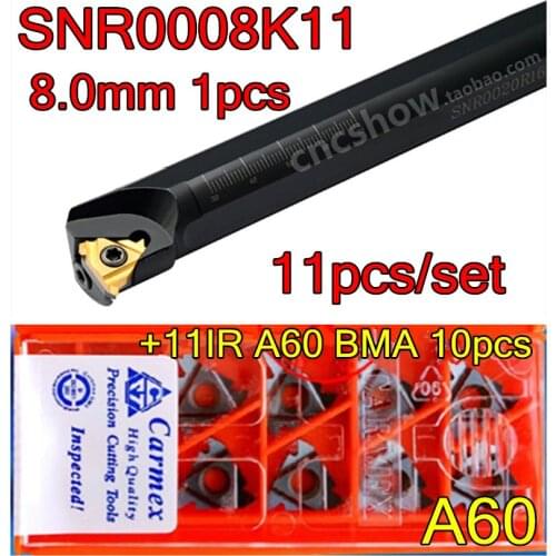 SNR0008K11 CNC Internal thread Turning tool 1pcs + Carmex 11IR A60 BMA 10pcs 11pcs/set CNC Internal thread Carbide insert