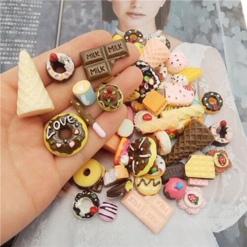 Julie Wang 10PCS Resin Charms Random Mixed Dessert Icecream Cake Chocolate Artificial Food Jewelry Making Accessory Decor