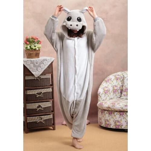 Kigurumi Adult Onesie Hippo Pajamas Sleepwear Cosplay Costume Unisex Cartoon Sleepsuit