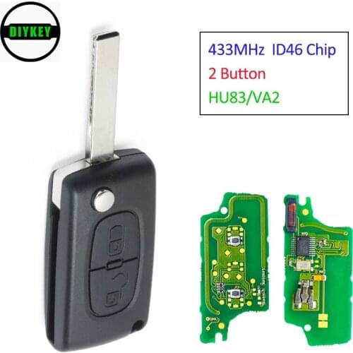 DIYKEY Flip Remote Key 2 Button 433MHz ID46 Chip with Groove / without Groove for Peugeot 0536 Model HU83 / VA2