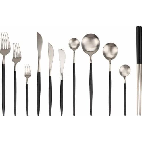 Kitchen Tableware Matte Black Silver Cutlery Set Stainless Steel Luxury Dinnerware Fork Spoon Knife Western Dinner Set Flatware