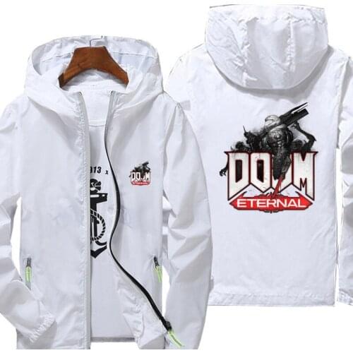 Casual Doom Eternal Anime print Jacket Autumn reflective zipper Windbreaker waterproof Jackets men street Hooded thin Coats