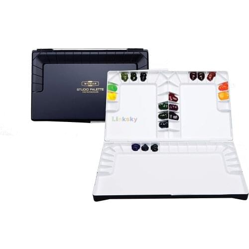 Mijello Studio Watercolor Palette, 55 Paint Wells, Blue, Foam Dauber Included, 14.4" X 1.5" X 9.13", no.3055,Art supplies