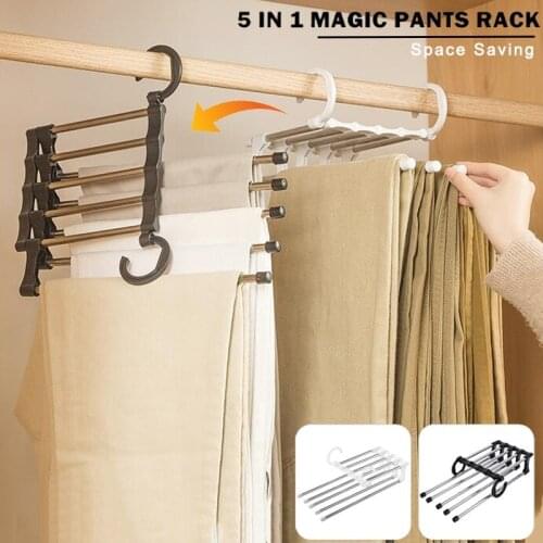 Multi-functional 5 in 1 Trouser Storage Rack Adjustable Pants Tie Storage Shelf Closet Organizer Stainless Steel Clothes Hanger