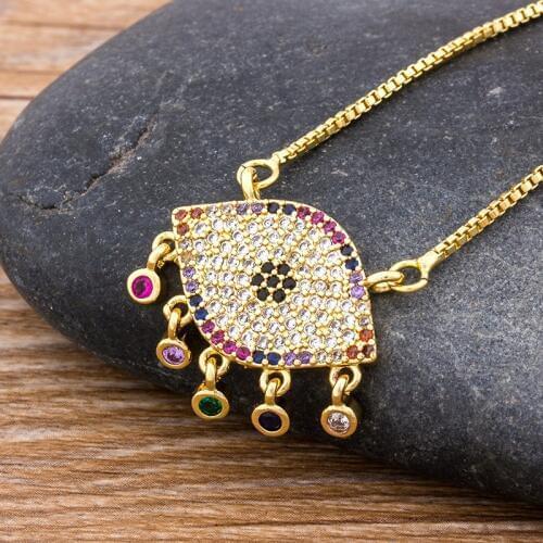 Trendy AAA Cubic Zirconia Pendant Necklace Of Fatima Lips Evil Eye Necklace Women Best Party Wedding Birthday Jewelry Gift