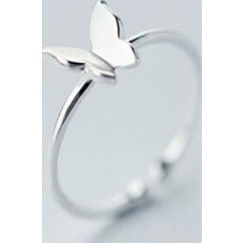 Fashion Sweet Lovely Feather Adjustable Opening Tail Ring Silver color Butterfly finger rings Women Party Elegant Accessories