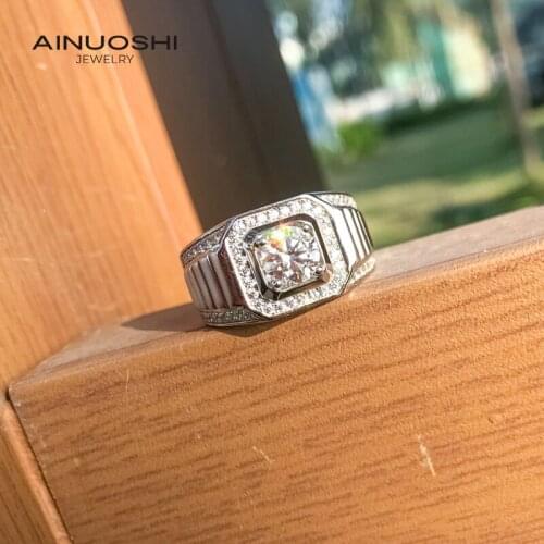 AINUOSHI 1.0ct Square Classic Round Cut Moissanite Engagement Mens Rings For 925 Silver Jewelry Gifts