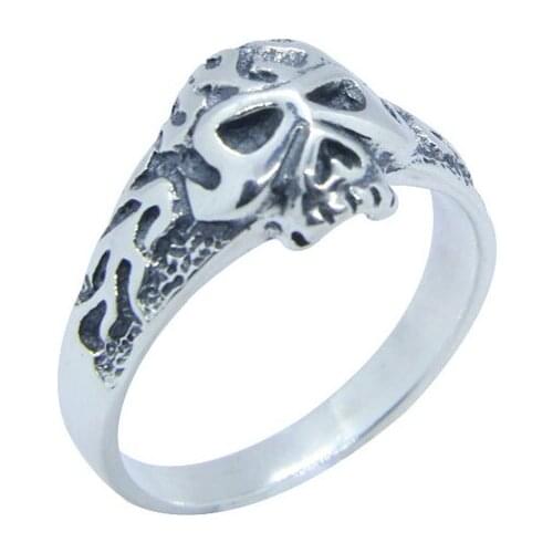 Real 925 Silver Mini Flame Skull Ring Top Quality Fashion Ladies Skull Biker Ring