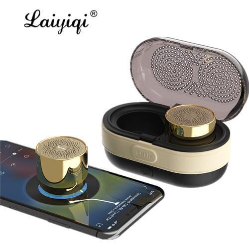 Laiyiqi Earbuds Design TWS Stereo BT bluetooth speaker 5.0 Aluminium alloy metal Charging Box portable Buckle wireless Magnetic