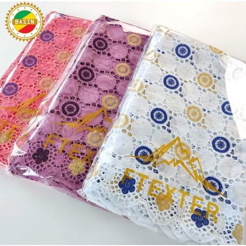 Latest Bazin Riche Fabric African Lace Material 2021 African Gambia Guipure Lace Fabric With Stones for Nigeria Wedding Basin