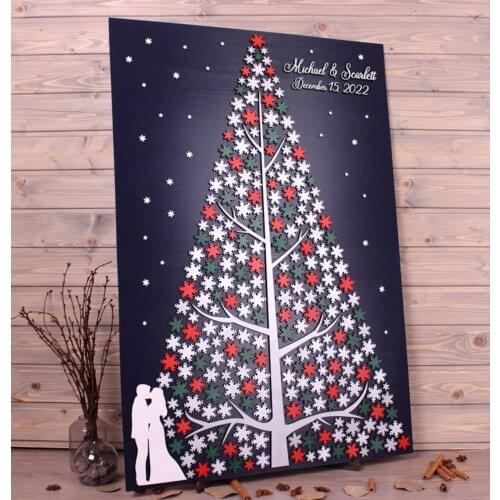 New Year Winter Wood Guest Book,Christmas Tree Wedding Guest Book,3D Tree of Snowflakes Christmas Gift,Custom Pine Tree Sign