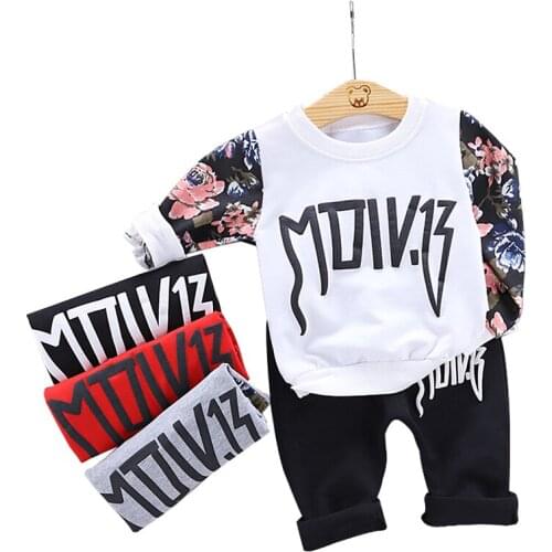 Baby boy clothes spring and autumn cotton suit letter printing round neck sweater casual sports clothes baby two-piece suit