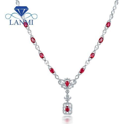 Natural Red Ruby Necklace Special Design Jewelry Flower Shape 18K White Gold Diamond Jewelry for Women Luxury Party Best Gift