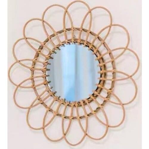 Rattan Woven Round Mirrors European Light Luxury Creative Art Wall Bedroom Decoration Living Room Porch Hanging Simple Naturally