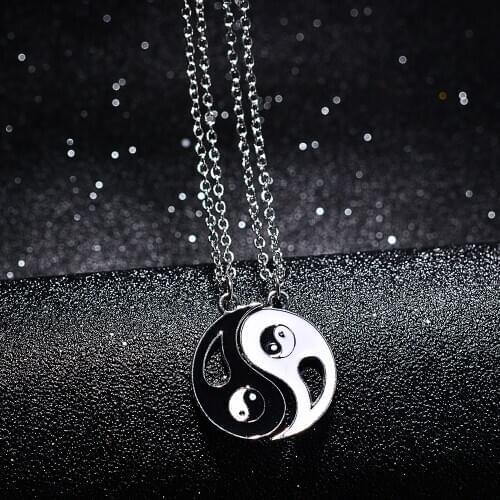 1 Pair Matching Best Friends Puzzle Ying Yang Stainless Steel BBF Pendant Friendship Couple Necklace for Valentines Gift