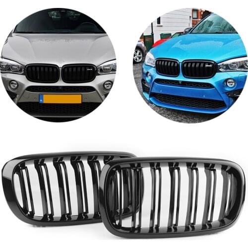 2Pcs Gloss Black Car Front Grille Grill Left & Right For BMW F15 F16 X5 X6 2014 2015 2016 2017 ABS Plastic