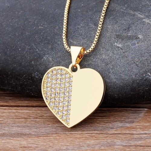 Luxury Romantic Heart Pendant Necklace Gold Color Chain Copper Zircon Choker Bohemian Women Fashion Jewelry Gift Wholesale