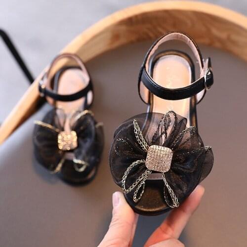 Baby Girl Sandals Summer Child Flats Shoe For Kids Fashion Rhinestone Bow Beach Sandal For Little Girl Dress New 2021 2-8 Years