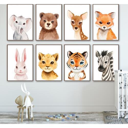 Elephant Fox Rabbit Bear Zebra Tiger Nursery Wall Art Canvas Painting Nordic Posters And Prints Wall Pictures Baby Room Decor