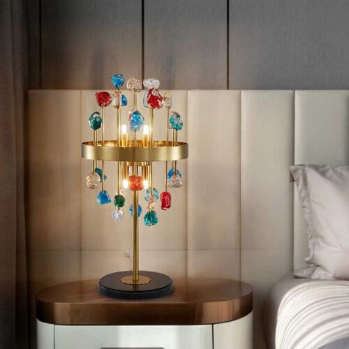 ZuuuVny Led Postmodern Colorful Crystal Ball Iron Golden Table Light Desk Lamp Home Art Decoration Fixture For Bedroom Bedside