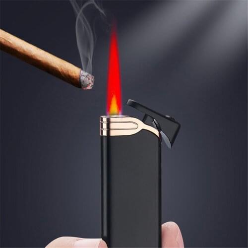 Windproof Metal Gas Lighter Thin Shell Ultra Light Red Flame Butane Gas Cigarette Torch Lighter Smoking Accessories Mens Gift